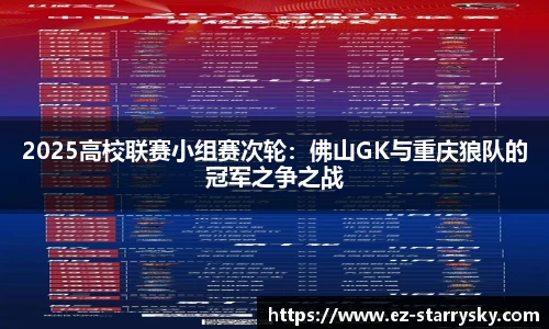 2025高校联赛小组赛次轮：佛山GK与重庆狼队的冠军之争之战